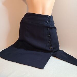 VTG CHANEL Boutique Side Button Navy Knee Length Skirt Silk Lining 26"